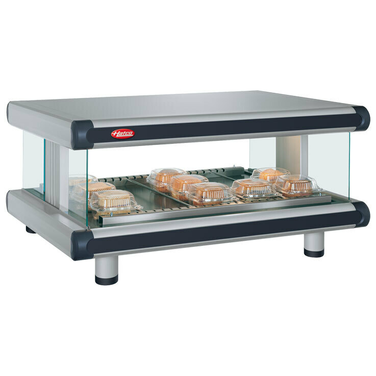 Glo-Ray® Designer Horizontal Merchandising Warmer (GR2SDH-30) with standard Designer Black inset panels and standard 4-inch (102 mm) legs